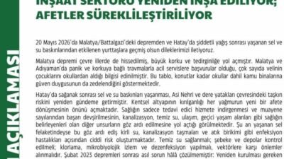 Türk Tabipler Birliği’nin Malatya/Battalgazi’deki depremden ve Hatay’daki sel felaketinden sonra