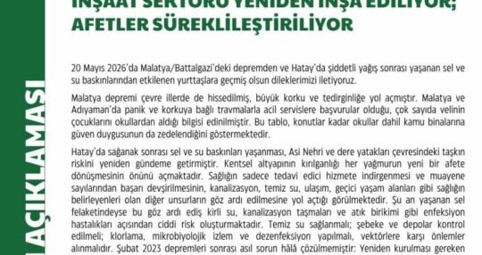 Türk Tabipler Birliği’nin Malatya/Battalgazi’deki depremden ve Hatay’daki sel felaketinden sonra