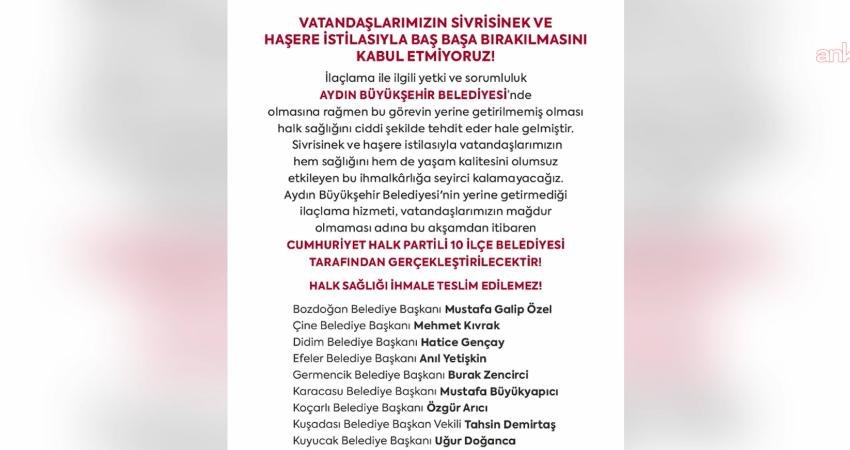 Aydın'da CHP'li 10 ilçe belediye başkanı, Aydın Büyükşehir Belediyesi'nin ilaçlama