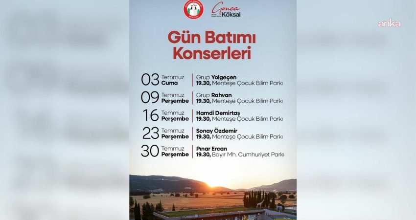 Menteşe Belediyesi, yaz sezonunda vatandaşları, Türkçe rock, pop, arabesk, özgün