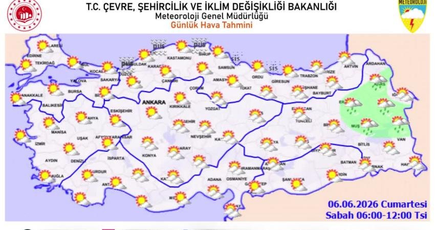 Meteoroloji Genel Müdürlüğü, bugüne ilişkin hava durumu değerlendirmesinde, yurdun güney