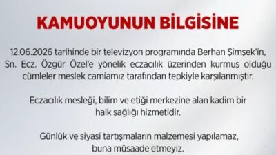 Türk Eczacılar Birliği, CHP Genel Başkan Yardımcısı Berhan Şimşek’in, CHP