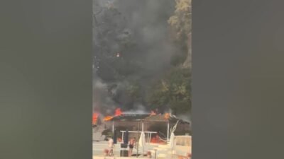 Büyükada Viranbağı Plajı restoran bölümünde başlayan yangın ormanlık alana sıçradı.