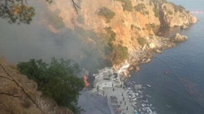 Büyükada'da Viranbağı Plajı yakınlarında ormanlık alanda akşam saatlerinde çıkan yangın