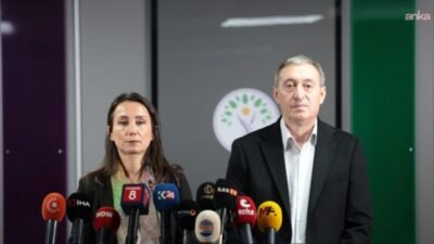 DEM Parti Eş Genel Başkanları Tuncer Bakırhan ve Tülay Hatimoğulları,