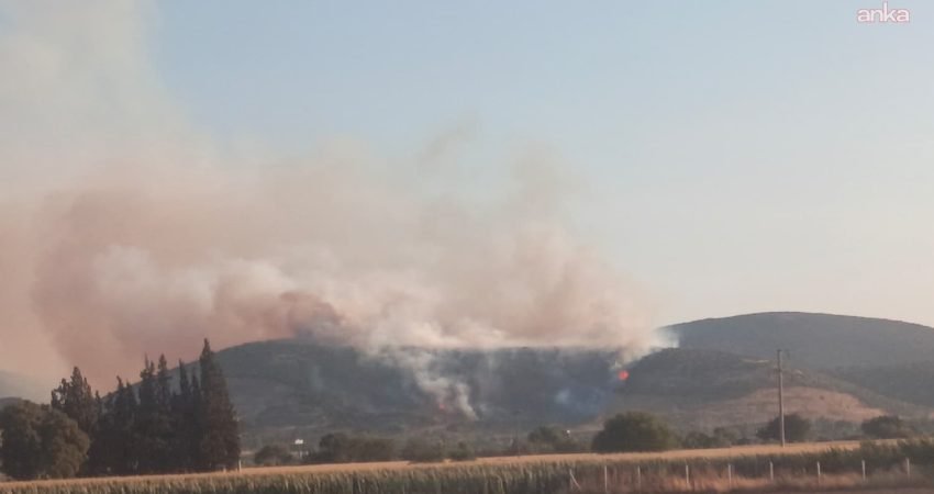 İzmir'in Torbalı ilçesinde çıkan orman yangını ekiplerin havadan ve karadan