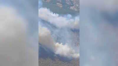 Manisa’nın Akhisar İlçesi Evkaftepe Mahallesi’nde ormanlık alanda çıkan yangına, ekiplerin