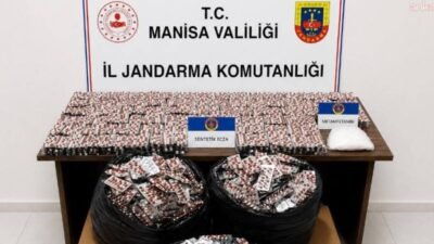 Manisa'da jandarma ekiplerince otoyolda düzenlenen operasyonda 59 bin 212 sentetik