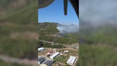 Muğla’nın Kavaklıdere, Milas ve Ortaca ilçelerinde çıkan yangınlara ekiplerin havadan