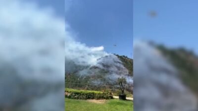 İzmir'in Narlıdere ilçesindeki ormanlık alanda çıkan yangın, havadan ve karadan