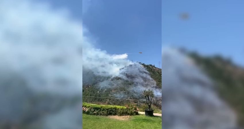İzmir'in Narlıdere ilçesindeki ormanlık alanda çıkan yangın, havadan ve karadan