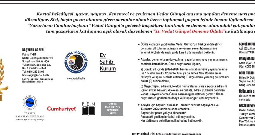 Kartal Belediyesi tarafından deneme alanındaki çalışmaları desteklemek ve "Yazarların Cumhurbaşkanı"