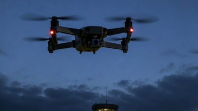 Almanya’nın Hannover Havalimanı’nda görülen insansız hava aracı (İHA), uçuş trafiğinin