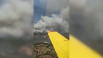Balıkesir'in Sındırgı ilçesinde kamyonda çıkan yangın, yol kenarındaki ormana sıçradı.