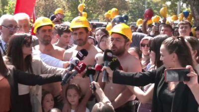 Madencilerin alacaklarının ödenmesi talebiyle Enerji ve Tabii Kaynaklar Bakanlığı önünde