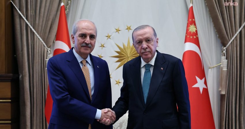 Cumhurbaşkanı Recep Tayyip Erdoğan, TBMM Başkanı Numan Kurtulmuş’u Cumhurbaşkanlığı Külliyesi’nde