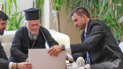 Fener Rum Patriği Bartholomeos, Bodrum Belediye Başkanı Tamer Mandalinci’yi makamında
