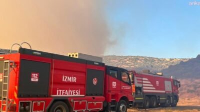 İzmir'in Foça ilçesinde, Deniz Üs Komutanlığı yakınlarında çıkan orman yangınına