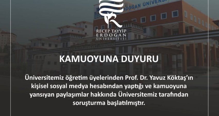 “Gavur ülkesi” ifadesini kullanan akademisyen hakkında üniversiteden soruşturma Recep Tayyip Erdoğan Üniversitesi (RTEÜ), sosyal medya hesabındaki paylaşımında Rize’deki toplumsal