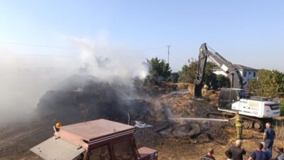 Balıkesir’in Gönen İlçesinde, otluk alanda çıkan yangın çiftliğe sıçrarken, yangında