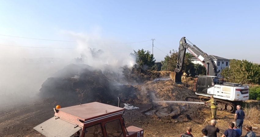 Balıkesir’in Gönen İlçesinde, otluk alanda çıkan yangın çiftliğe sıçrarken, yangında