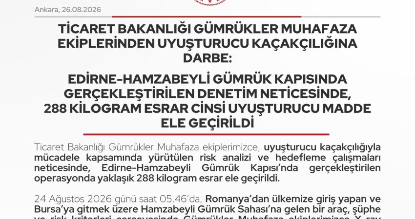 Edirne'nin Hamzabeyli gümrük kapısında neticesinde 288 kilogram esrar ele geçirildiği