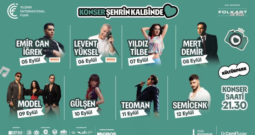 İEF’de Çim Konserleri rüzgârı esecek İzmir Büyükşehir Belediyesi ev sahipliğinde, İZFAŞ tarafından 5-13 Eylül 2026
