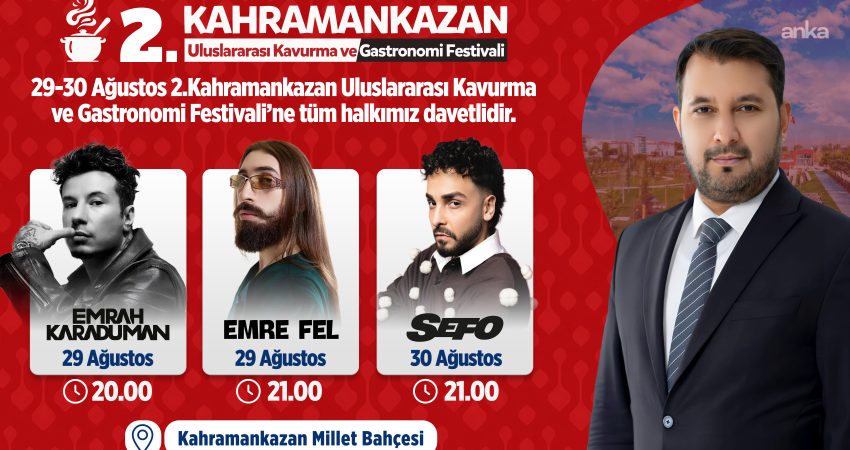 Kahramankazan’da Kavurma ve Gastronomi Festivali, Zafer Bayramı coşkusuyla birleşiyor Kahramankazan Belediyesi tarafından bu yıl ikincisi düzenlenecek Uluslararası Kavurma ve