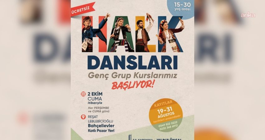 Karşıyaka’da ücretsiz halk dansları kursu için kayıtlar başladı Karşıyaka Belediyesi, yeni sezonda ücretsiz halk dansları kursu düzenleyecek. 15-30