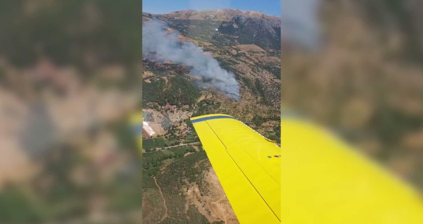 İzmir'in Kiraz ilçesi Ören Mahallesi’nde ziraat arazisinde başlayan yangın, ormanlık