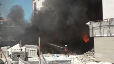 Malatya’nın Battalgazi ilçesinde TOKİ rezerv alanı inşaat sahasında işçilerin kaldığı