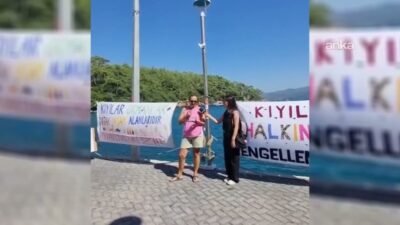 Muğla'nın Ula ilçesine bağlı Akyaka Mahallesi'nde vatandaşlar, kıyıların işletmeler tarafından