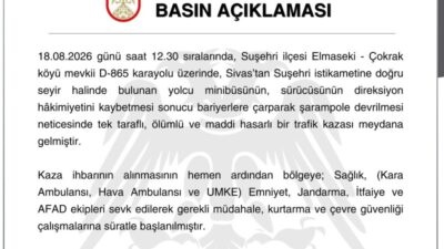 Sivas'ın Suşehri ilçesinde yolcu minibüsünün bariyerlere çarparak şarampole devrilmesi sonucu