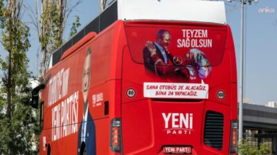 YENİ Parti'nin yurt gezilerinde kullanacağı parti otobüslerinden ilki giydirildi. İlk