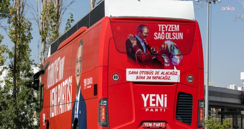 YENİ Parti'nin yurt gezilerinde kullanacağı parti otobüslerinden ilki giydirildi. İlk