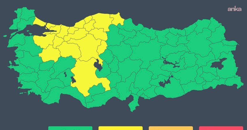 Meteoroloji Genel Müdürlüğü, Türkiye genelinde 20 il için sarı kodlu