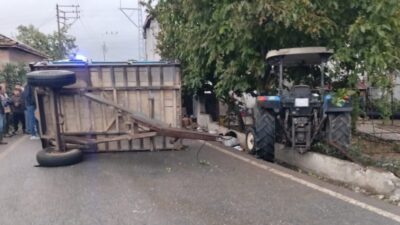 Balıkesir’in İvrindi ilçesinde tarladan dönen işçileri taşıyan traktörün römorkunun devrilmesi