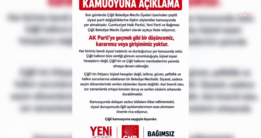 Çiğli’de “AK Parti’ye geçiş” iddiası ortak açıklamayla yalanlandı Çiğli Belediye Meclis Üyeleri, son günlerde kamuoyunda yer alan parti
