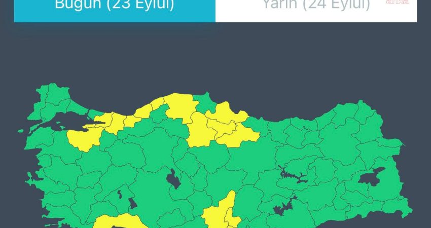 İçişleri Bakanlığı, Meteoroloji Genel Müdürlüğü'nün verilerine göre bugün Marmara, Batı