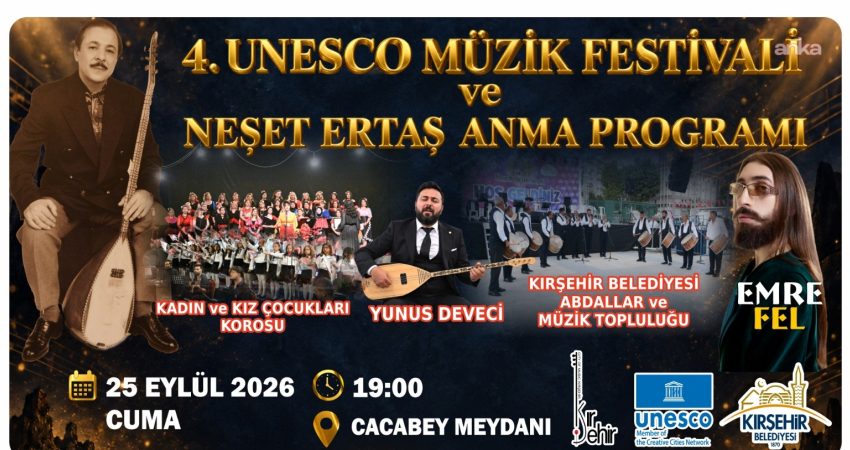 Neşet Ertaş, vefatının 14’üncü yılında Kırşehir’de anılacak Kırşehir Belediyesi tarafından 25-26 Eylül’de düzenlenecek anma programında Neşet Ertaş, vefatının