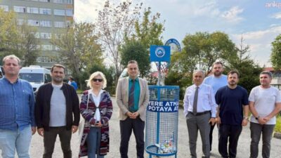 Ortahisar Belediyesi’nin "Yere Atma Potaya At" projesi kapsamında pota şeklindeki