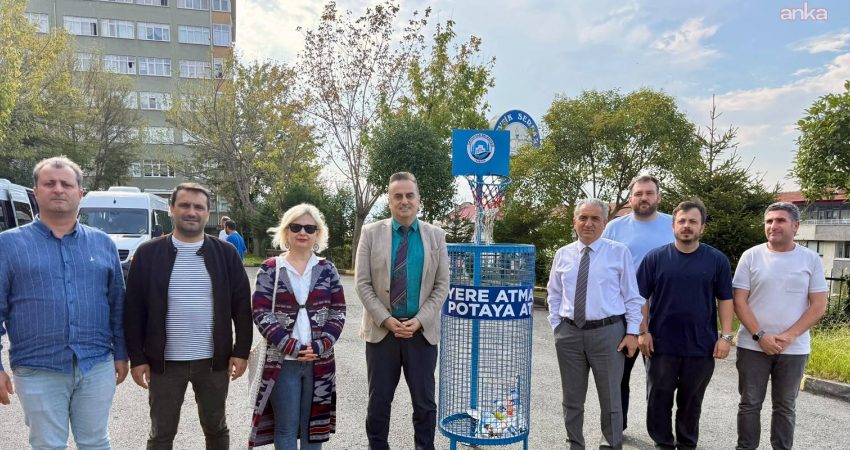 Ortahisar Belediyesi’nin "Yere Atma Potaya At" projesi kapsamında pota şeklindeki
