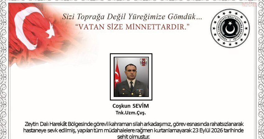 Milli Savunma Bakanlığı'ndan (MSB) yapılan açıklamada, Zeytin Dalı Harekat Bölgesi'nde