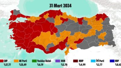 Türkiye'nin 31 Mart 2024 yerel seçimlerinde oluşan "kırmızı" ağırlıklı siyasi