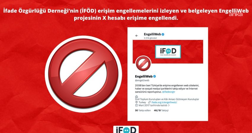 Erişim engellemelerini takip eden EngelliWeb’in X hesabı da erişime engellendi İfade Özgürlüğü Derneği’nin erişim engellemelerini izleyen EngelliWeb projesinin X hesabı