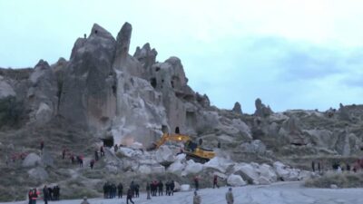 Nevşehir’in Göreme beldesinde, Açık Hava Müzesi girişinde yağış nedeniyle meydana