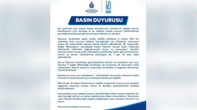 İstanbul Büyükşehir Belediyesi bağlı kuruluşu İSKİ'den yapılan açıklamada, kentteki şebeke