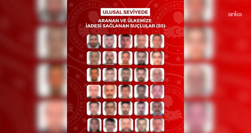 İçişleri Bakanlığı, kırmızı bültenle aranan 33, ulusal seviyede aranan 30