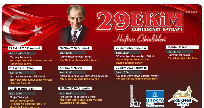 Kırşehir Belediyesi,  Cumhuriyet Bayramı'nı 24-30 Ekim 2026 tarihleri arasında