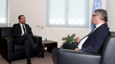KKTC Cumhurbaşkanı Tufan Erhürman ile Kıbrıslı Rum Lider Nikos Hristodulidis,